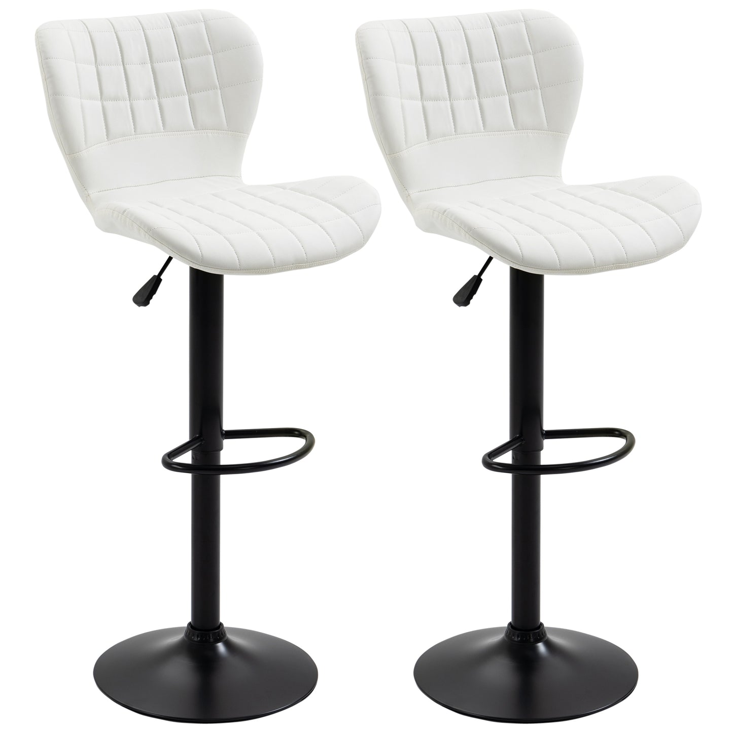 HOMCOM Chic Adjustable Swivel Bar Stools Set of 2 with PU Leather Backrest and Footrest in White for Breakfast Nook | Dipra Home