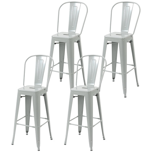 HOMCOM Set of 4 Metal Bar Stools 45.75"H Industrial Bistro Chairs with Removable Back Handle Hole Silver Grey | Dipra Home