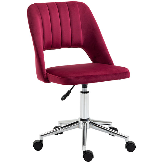 Vinsetto Velvet Office Chair Mid Back Swivel Scallop Shape Computer Desk Chair Red | Dipra Home