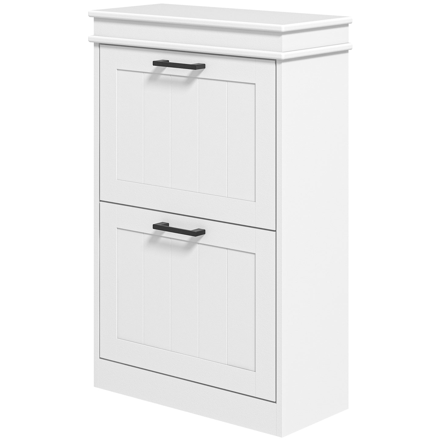 HOMCOM Compact Shoe Cabinet: 2 Flip Drawers & Adjustable Shelves for 10 Pairs of Shoes, White | Dipra Home