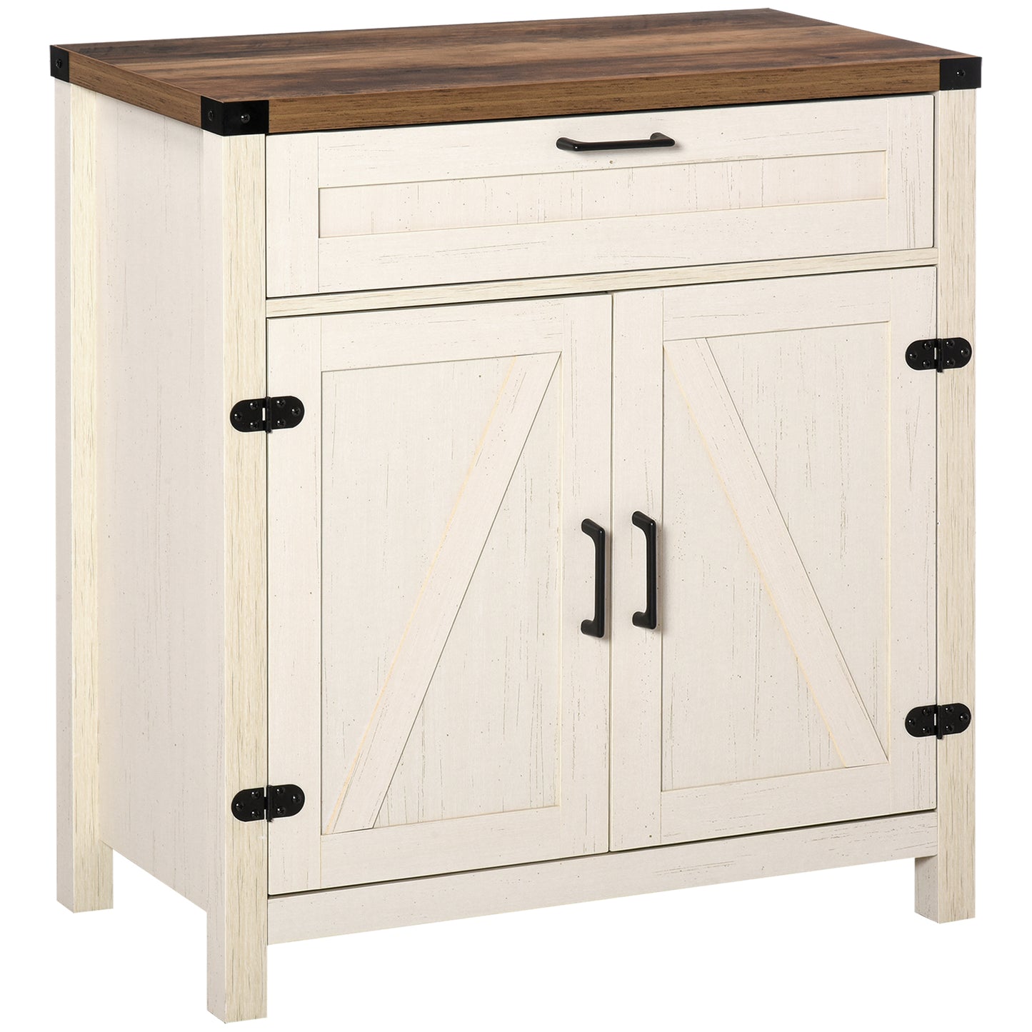 HOMCOM Rustic Sideboard Cabinet: Farmhouse Buffet Cabinet with Drawer and Adjustable Shelf, Kitchen Storage Cabinet, Crisp White | Dipra Home