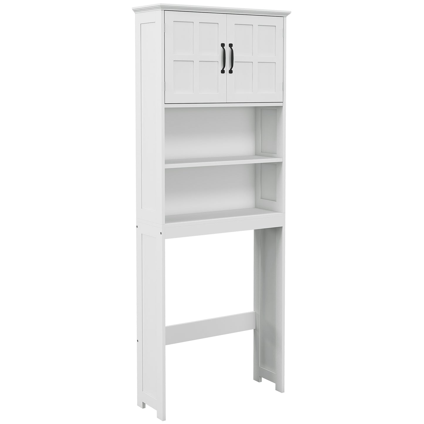 kleankin Over Toilet Storage Cabinet Open Shelves Double Door Cupboard Space Saver White | Dipra Home