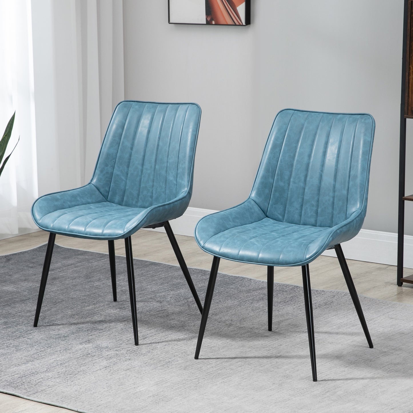 HOMCOM Dining Chairs Blue Set of 2 PU Leather Upholstered Accent Chairs with Metal Legs for Kitchen Modern Design | Dipra Home