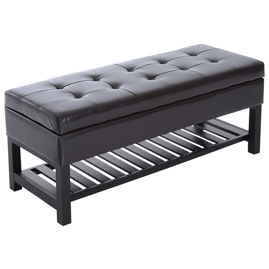 HOMCOM Dual-Purpose Elegance: Lift-Top Storage Ottoman Bench with Tufted Faux Leather, Shoe Rack, and Open Bottom Design, Black Finish | Dipra Home