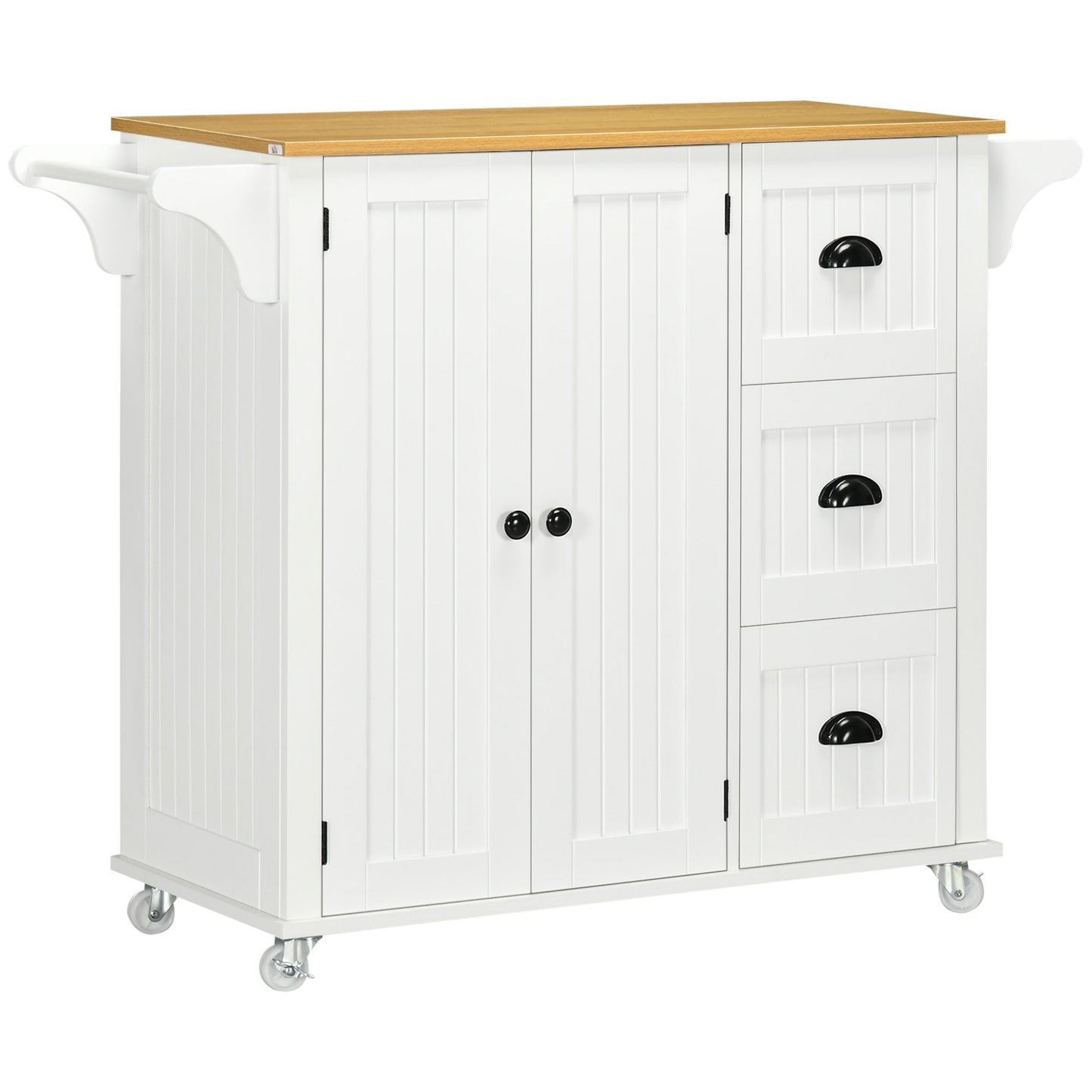 HOMCOM Modern Rolling Kitchen Island Cart with 3 Drawers Towel Rack Double Door Storage Cabinet White | Dipra Home