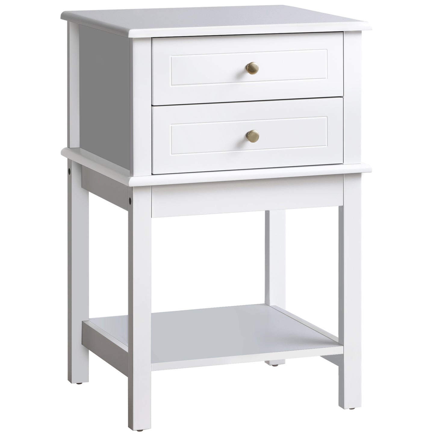 HOMCOM Elegant End Table: Modern Sofa Side Table with Drawers and Storage Shelf, Nightstand for Bedroom, Living Room, Crisp White | Dipra Home