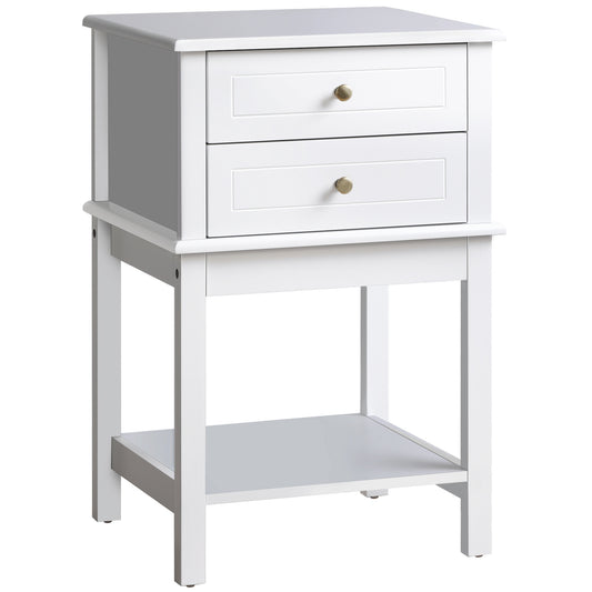 HOMCOM Elegant End Table: Modern Sofa Side Table with Drawers and Storage Shelf, Nightstand for Bedroom, Living Room, Crisp White | Dipra Home