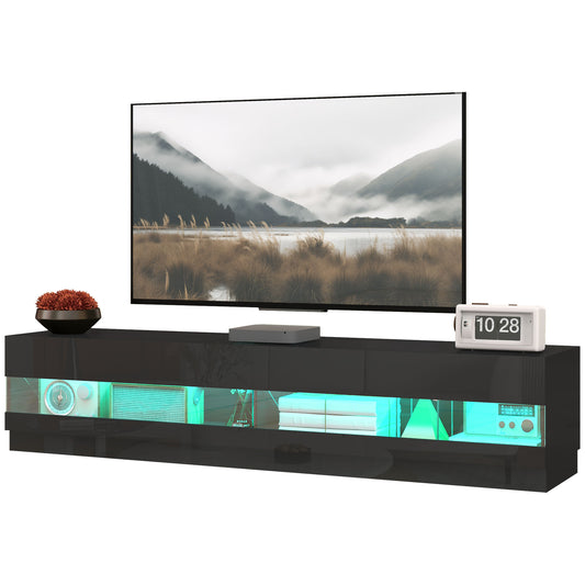 HOMCOM Lighted TV Stand for TVs up to 75", TV Cabinet with Storage for Living Room, High Gloss Black | Dipra Home