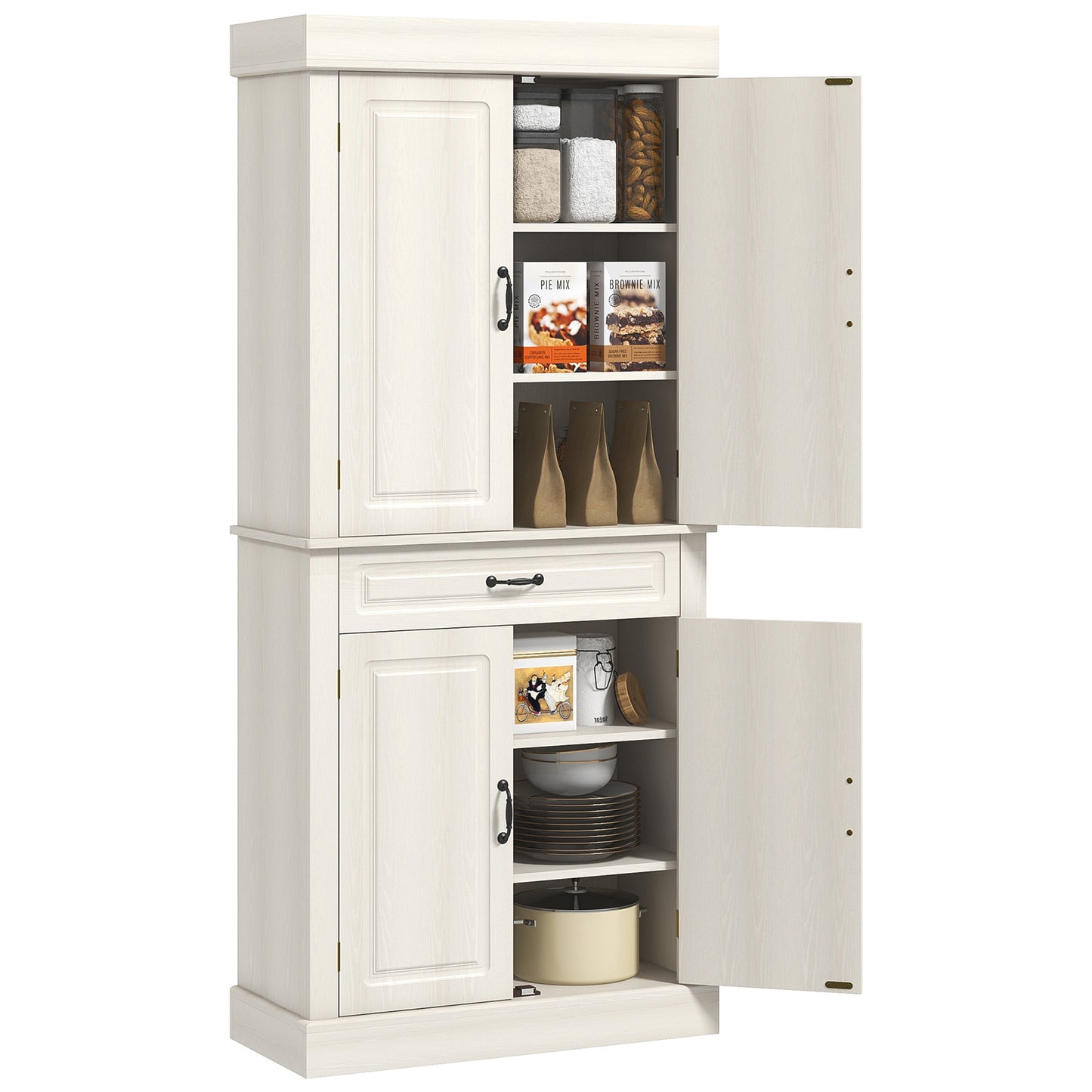 HOMCOM 71" Tall Kitchen Storage Cabinet: Freestanding 4-Door Pantry Cabinet with 2 Large Cabinets and Wide Drawer for Dining Room | Dipra Home