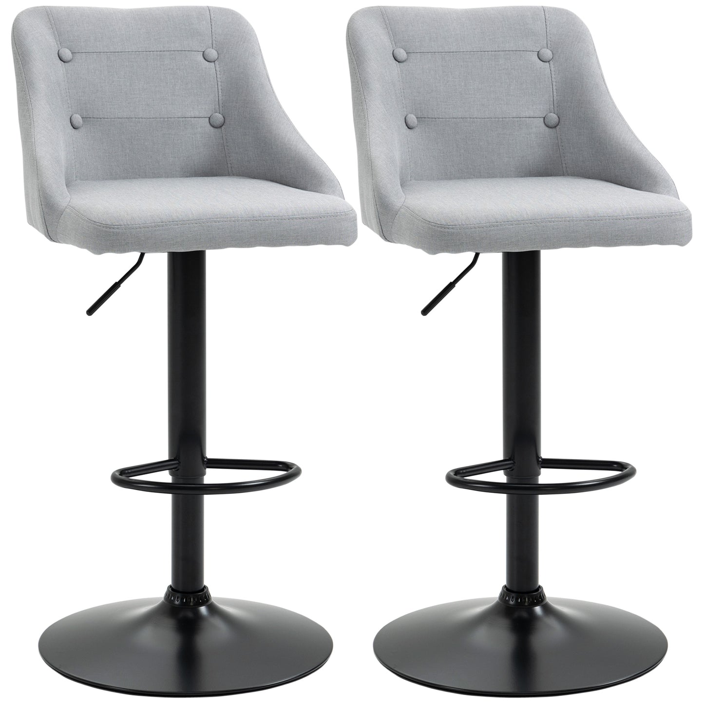 HOMCOM Swivel Bar Stools Duo: Fabric Seat, Armrest Back, Kitchen Counter Dining Room, Grey Tone | Dipra Home