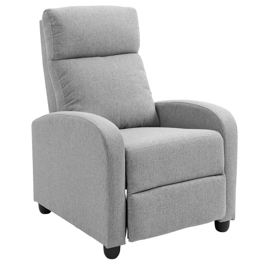 HOMCOM Fabric Recliner Theater Chair: Linen-Touch Single Sofa, Armchair for Living Room, Light Grey | Dipra Home