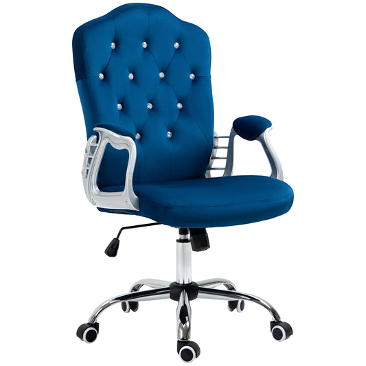 Vinsetto Elegant Velvet Office Chair: Blue Button Tufted, Swivel Desk Chair, Adjustable Height, Tilt Function | Dipra Home