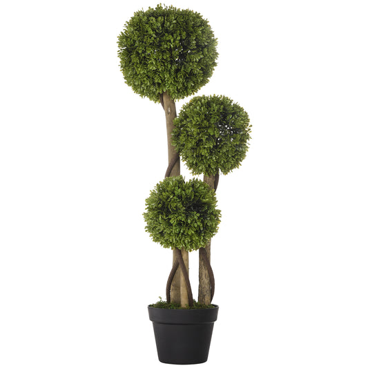 HOMCOM 3FT Artificial Boxwood Topiary Tree: Potted Fake Triple Ball Plant for Indoor & Outdoor, Green | Dipra Home