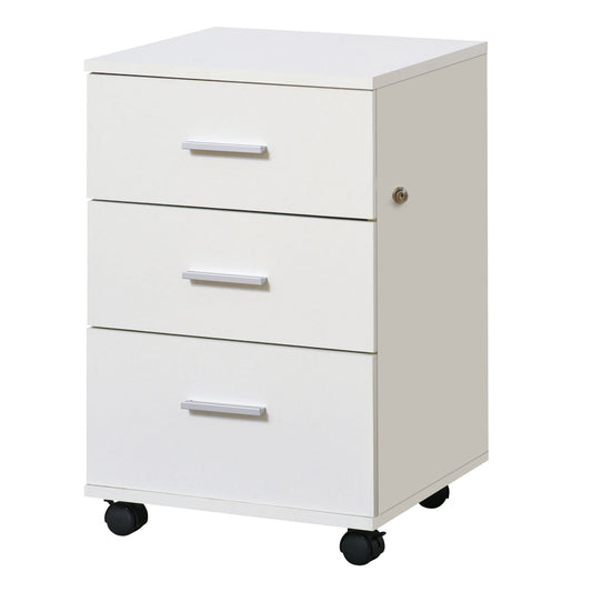 Vinsetto 3 Drawer Mobile Filing Cabinet with Lock and Keys Wheels for Home Office Storage Organizer White | Dipra Home