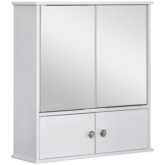 Kleankin White Wall Mirror Cabinet: Bathroom Storage with Double Doors, Adjustable Shelf & Mirrored Cupboard | Dipra Home