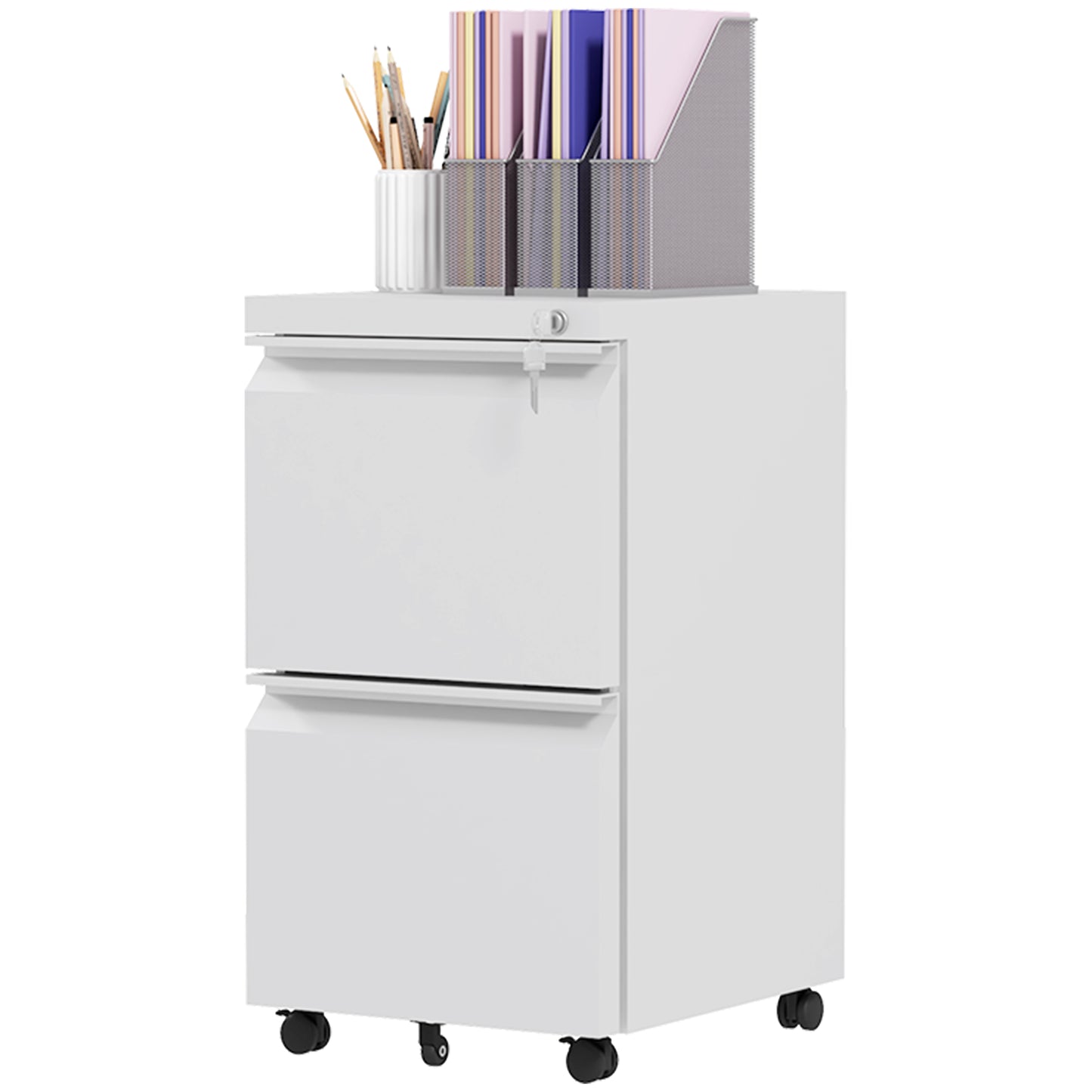 Vinsetto Mobile File Depot: 2-Drawer Vertical Cabinet with Lock for Adjustable Letter/A4 Document Organization on Wheels, White | Dipra Home