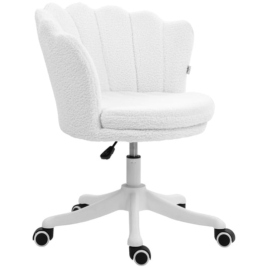 HOMCOM Adjustable Height Study Chair, Mid Back Berber Fleece Office Chair with Swivel Wheels for Living Room, Study, White | Dipra Home