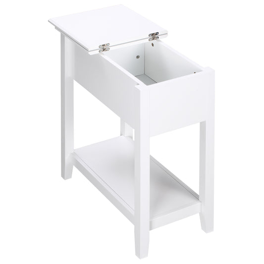 HOMCOM Flip-Top End Table: White with Storage Shelf & Cable Management for Bedrooms & Living Rooms | Dipra Home