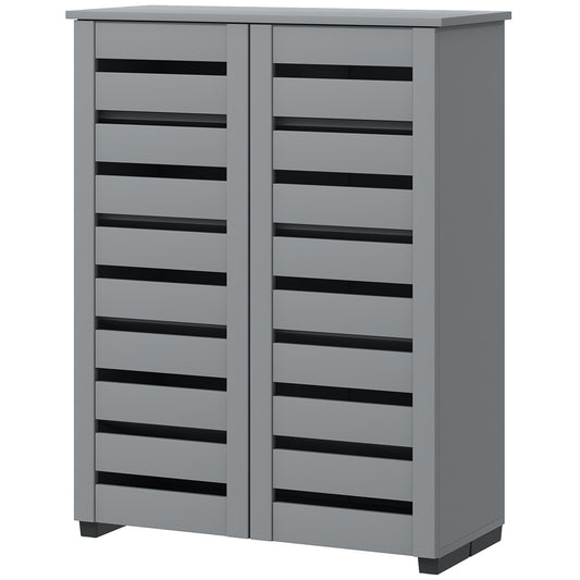 HOMCOM Shoe Storage Cabinet, Shoe Cabinet with 2 Slatted Doors for 15 Pairs of Shoes, Dark Grey | Dipra Home