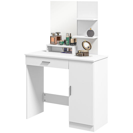 HOMCOM Dresssing Table, Vanity Table with Mirror, Drawer and Storage Shelves for Bedroom, 35.4" x 15" x 54.3", White | Dipra Home