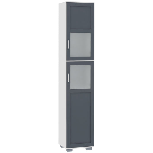 kleankin 75" Tall Bathroom Storage Cabinet: Matte Glass Doors, 5-Tier Shelving & Narrow Space-Saving Design in White Elegant Finish | Dipra Home