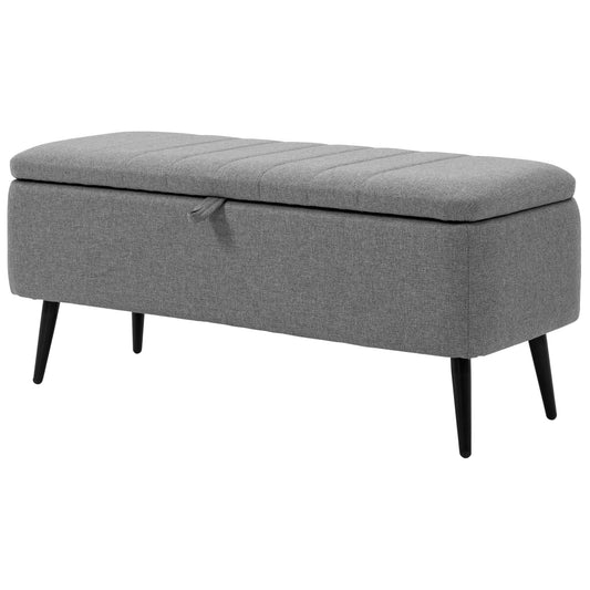 HOMCOM Linen Upholstered Ottoman: 40" Storage Bench with Sturdy Steel Legs for Living Spaces | Dipra Home