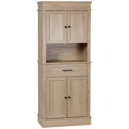 HOMCOM Modern Freestanding Kitchen Pantry Cabinet Oak Doors Open Shelves Adjustable Shelving Microwave Space | Dipra Home