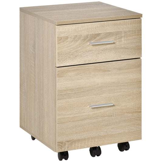 Vinsetto Rolling File Chest: 2 Drawers on Wheels for Legal/Letter Documents in Natural Wood-Tone Home Office | Dipra Home