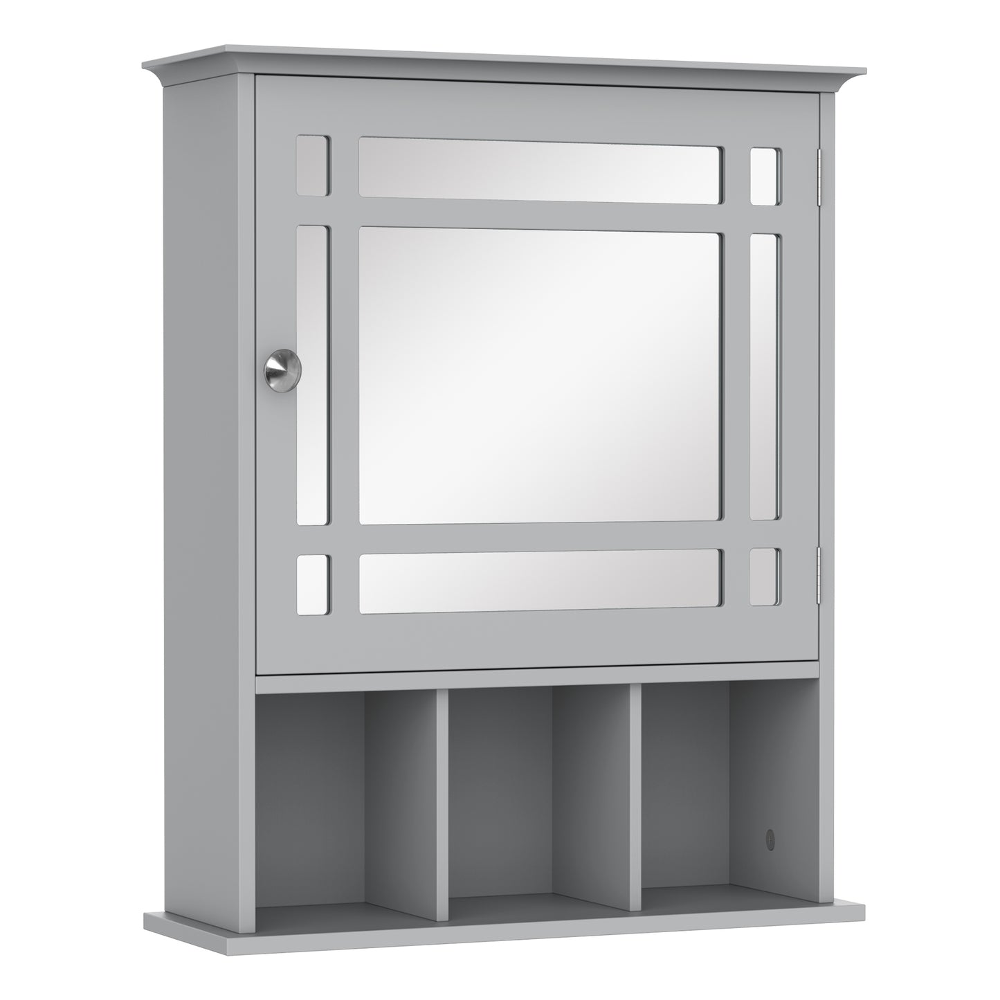 Kleankin Grey Wall Cabinet: Mounted Bathroom/Kitchen Storage with Mirrored Door & 3 Shelves for Space Efficiency | Dipra Home