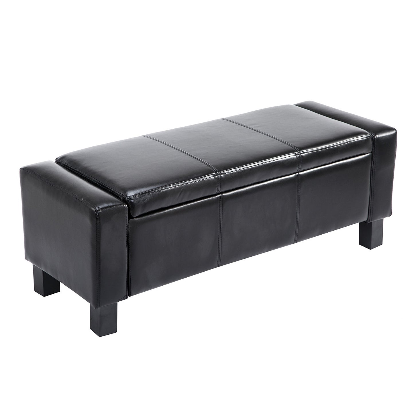 HOMCOM Deluxe Faux Leather Ottoman: 42" Padded Storage Bench with Organizer, Jet Black | Dipra Home