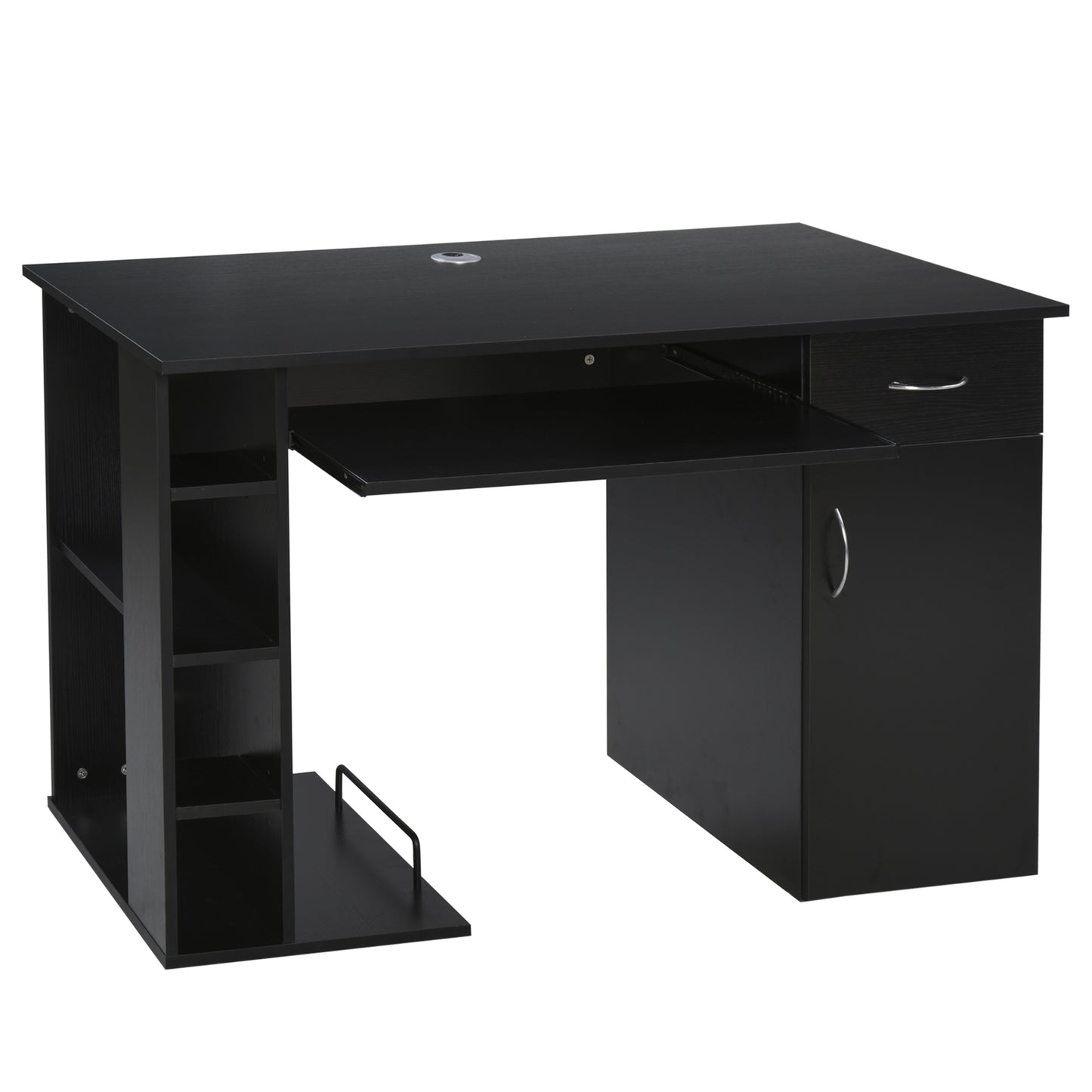 HOMCOM 47" Computer Desk - Black Office Workstation with Keyboard Tray, CPU Stand, Drawer, and Shelves | Dipra Home