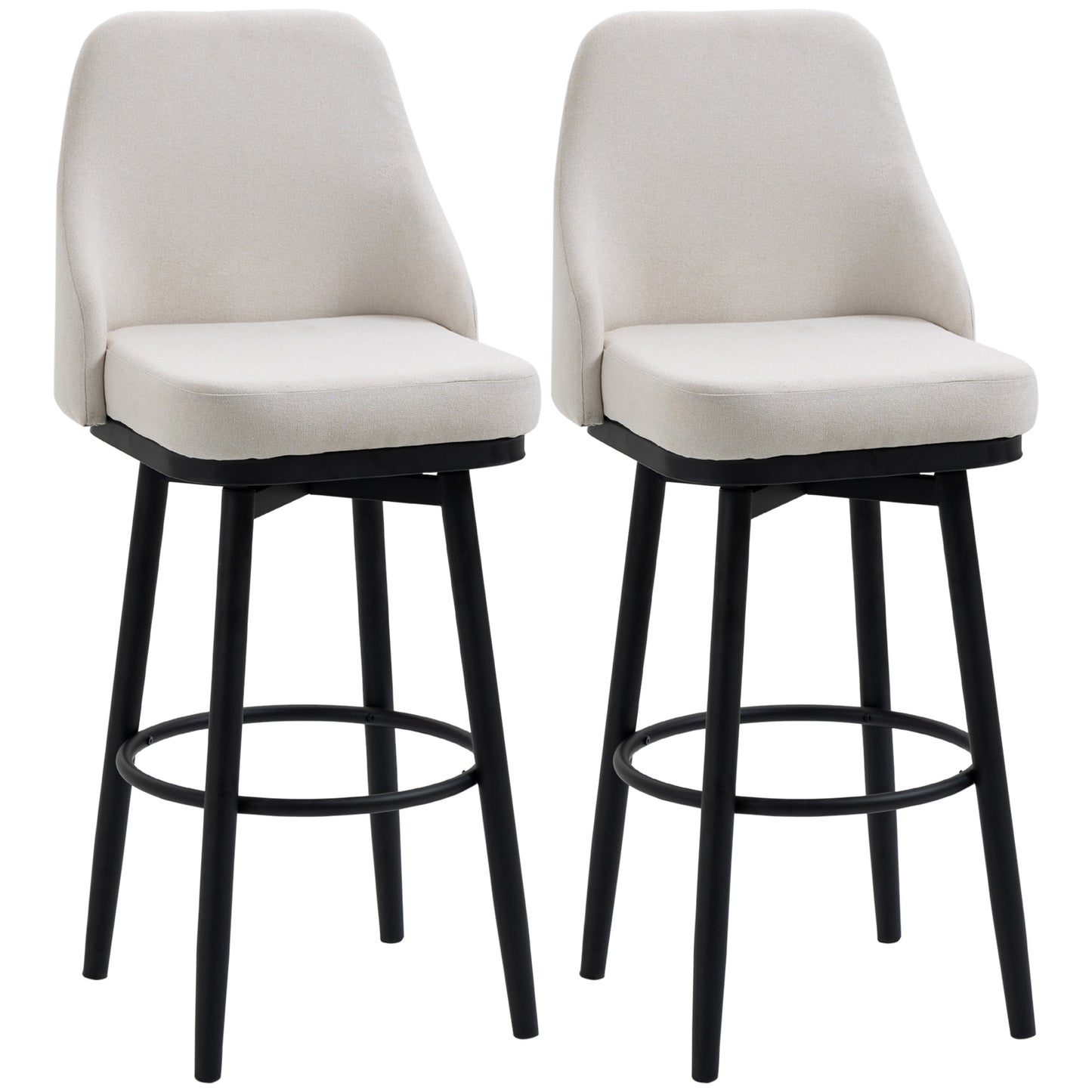 HOMCOM Set of 2 Extra Tall Cream White Bar Stools, Modern 360° Swivel with Steel Legs and Footrest for Dining Room Elegance | Dipra Home