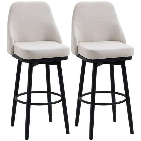 HOMCOM Set of 2 Extra Tall Cream White Bar Stools, Modern 360° Swivel with Steel Legs and Footrest for Dining Room Elegance | Dipra Home