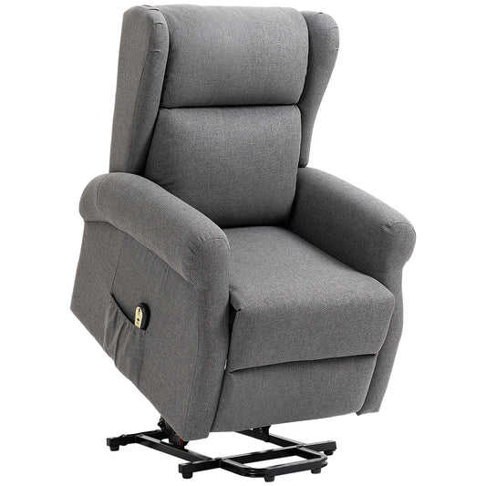 HOMCOM Power Lift Recliner Chair for Elderly, Linen Electric Reclining Sofa Chair with Footrest, Remote Control, Side Pockets, Grey | Dipra Home