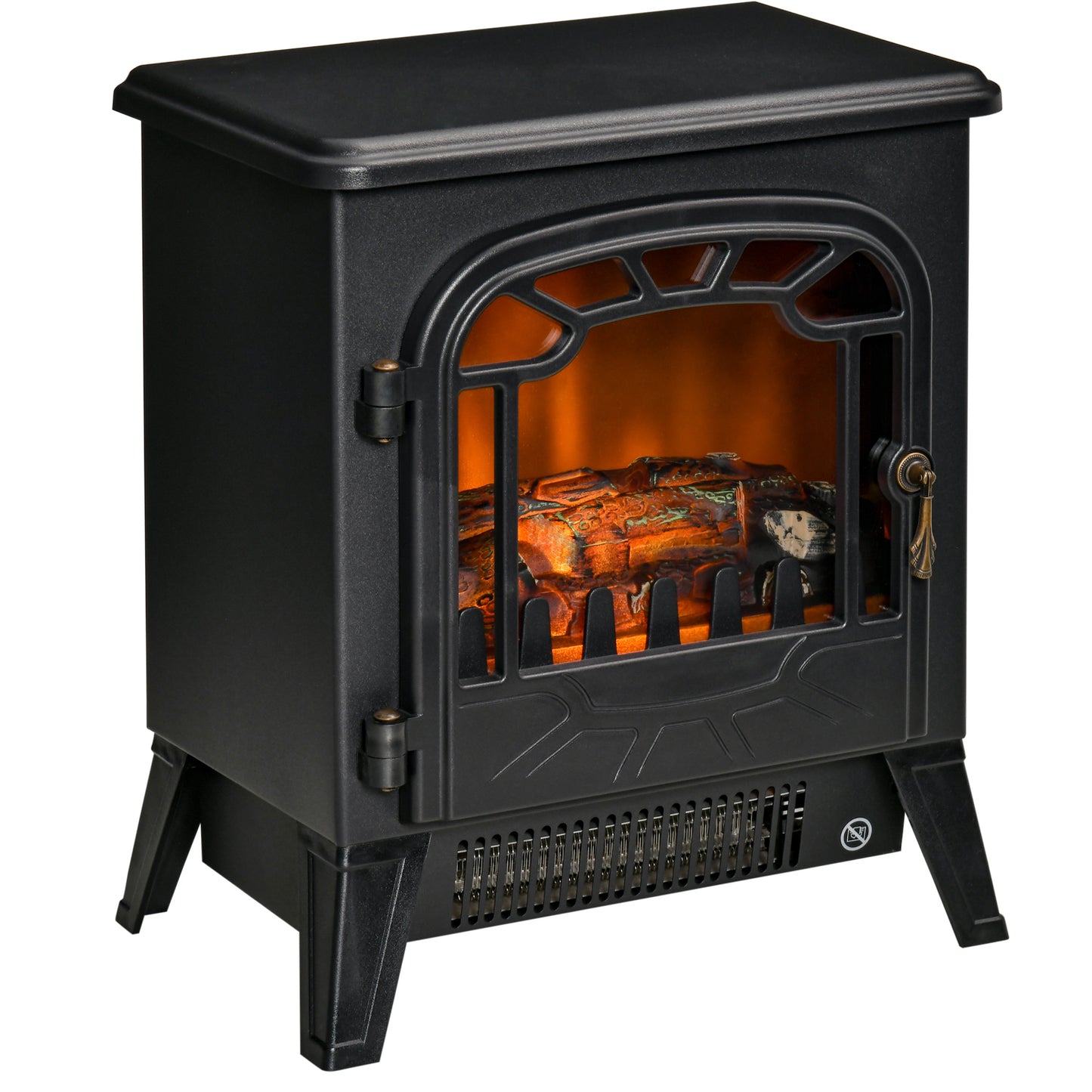 HOMCOM Freestanding Electric Fireplace Stove Heater with Realistic Flame Effect, Overheat Protection, 750W/1500W, Black | Dipra Home