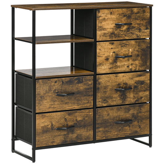 HOMCOM Industrial Storage Cabinet: 6 Fabric Drawers, 2 Open Shelves for Rustic Flair, Brown | Dipra Home