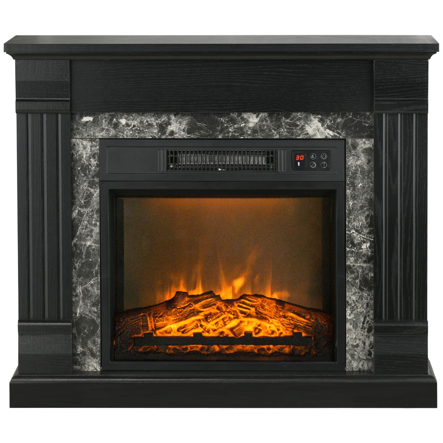 HOMCOM Electric Fireplace Mantel Wood Surround, Freestanding Fireplace Heater with Realistic Flame, Adjustable Temperature, Black | Dipra Home