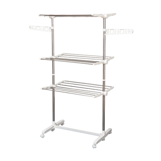 HOMCOM Clothes Drying Rack 3 Tier Foldable Rolling Collapsible Laundry Dryer Hanger Towel Holder Indoor Outdoor Stainless | Dipra Home