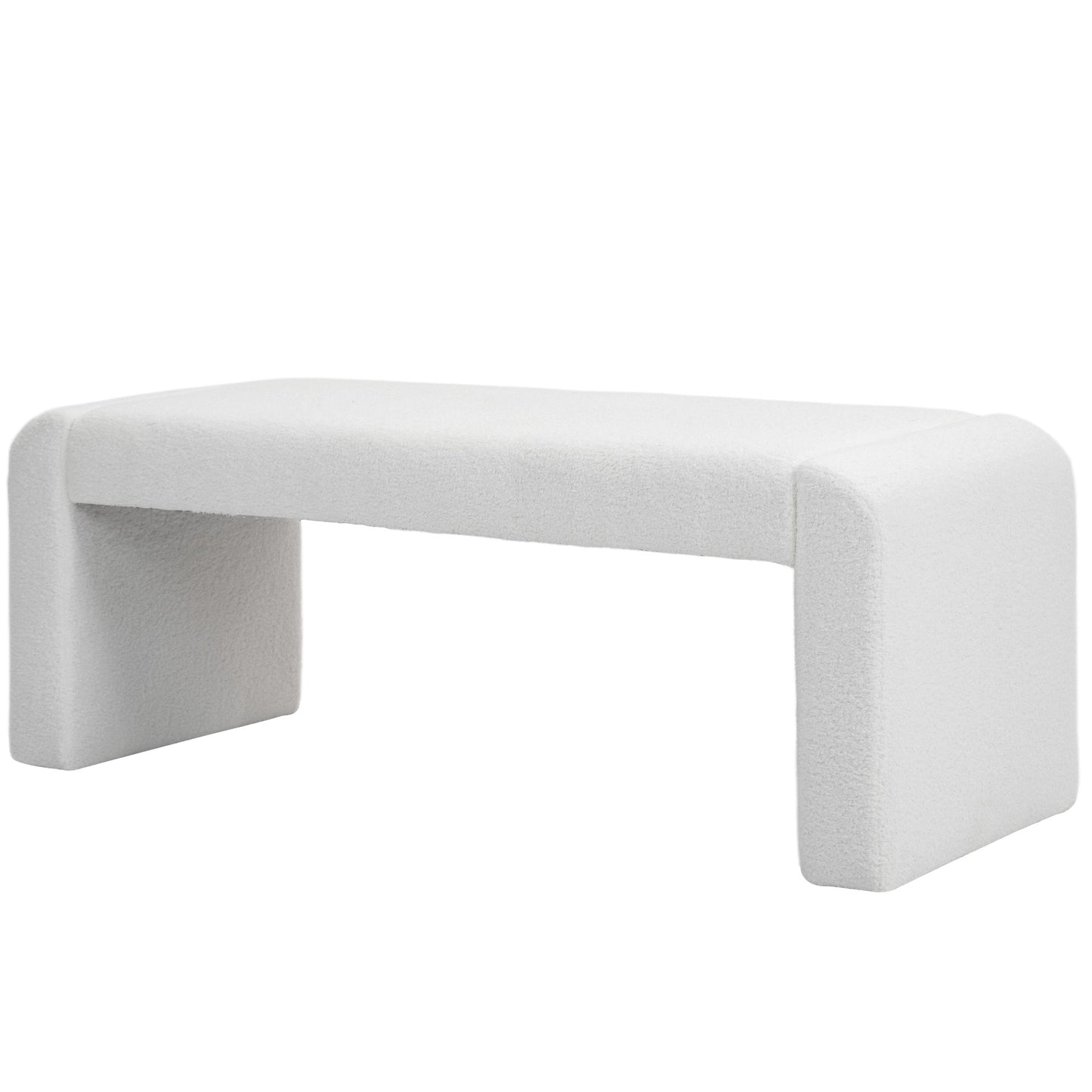 HOMCOM Upholstered Bedroom Bench, Boucle End of Bed Bench, Modern U-Shaped Entryway Bench, 47 x 18 x 18 Inches, White | Dipra Home