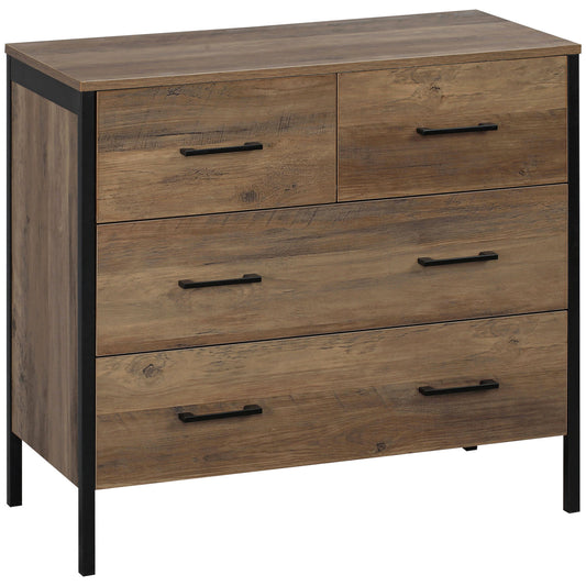 HOMCOM Rustic 4 Drawer Dresser with Metal Frame Handles Chest of Drawers for Living Room Bedroom Storage Brown | Dipra Home