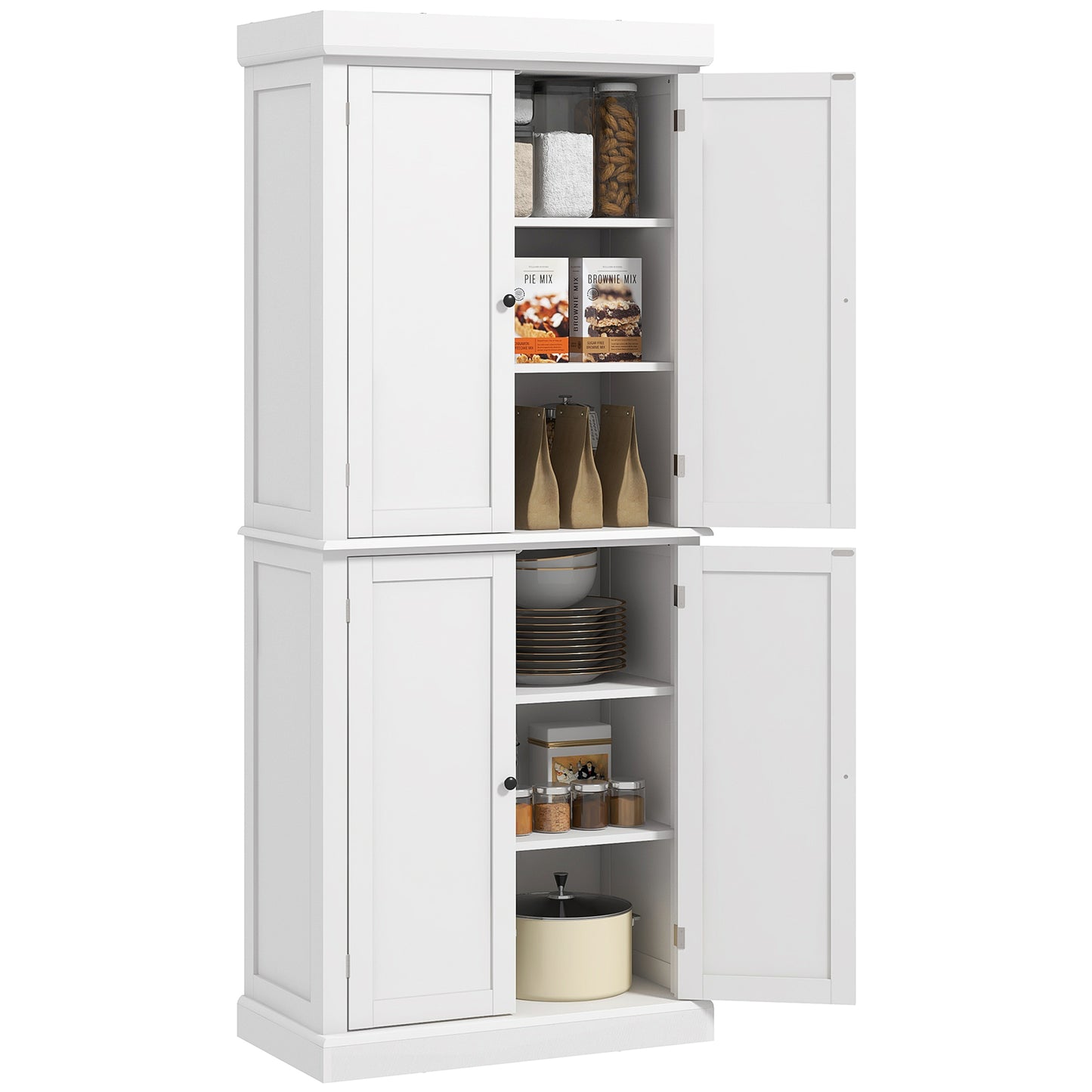 HOMCOM Kitchen Pantry Cabinet - Modern 4-Door Design with 6-Tier & 4 Adjustable Shelves in White | Dipra Home