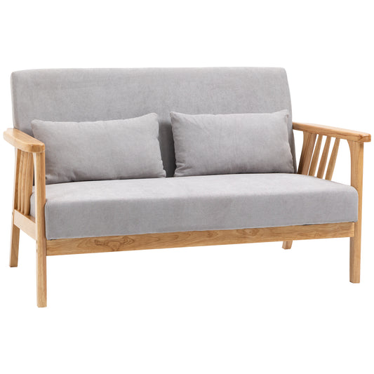 HOMCOM Loveseat Sofa 55" 2-Seater Upholstered 2 Throw Cushions Rubber Wood Frame Grey | Dipra Home