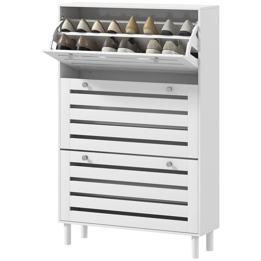 HOMCOM Narrow Shoe Storage Cabinet, 3 Flip Drawers, Adjustable Shelves, 24 Pairs Capacity, White | Dipra Home