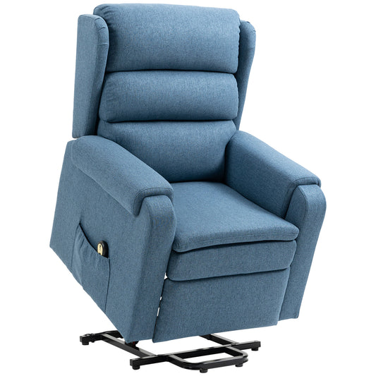 HOMCOM Electric Power Lift Recliner Chair for Elderly with Remote Footrest Linen Fabric Blue Living Room | Dipra Home