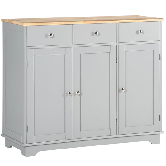 HOMCOM Modern Sideboard with Rubberwood Top Buffet Cabinet with Storage Cabinets Drawers and Adjustable Shelves for Living Room Grey | Dipra Home