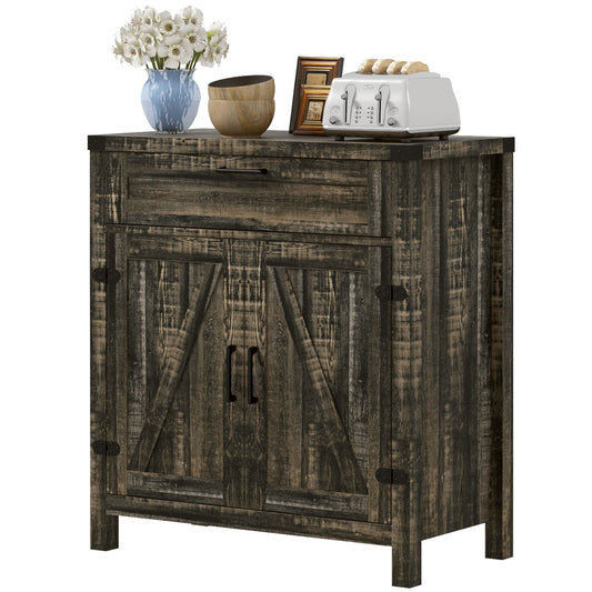 HOMCOM Farmhouse Kitchen Storage Cabinet Sideboard Buffet with 2 Sliding Barn Doors Drawer Dark Oak | Dipra Home