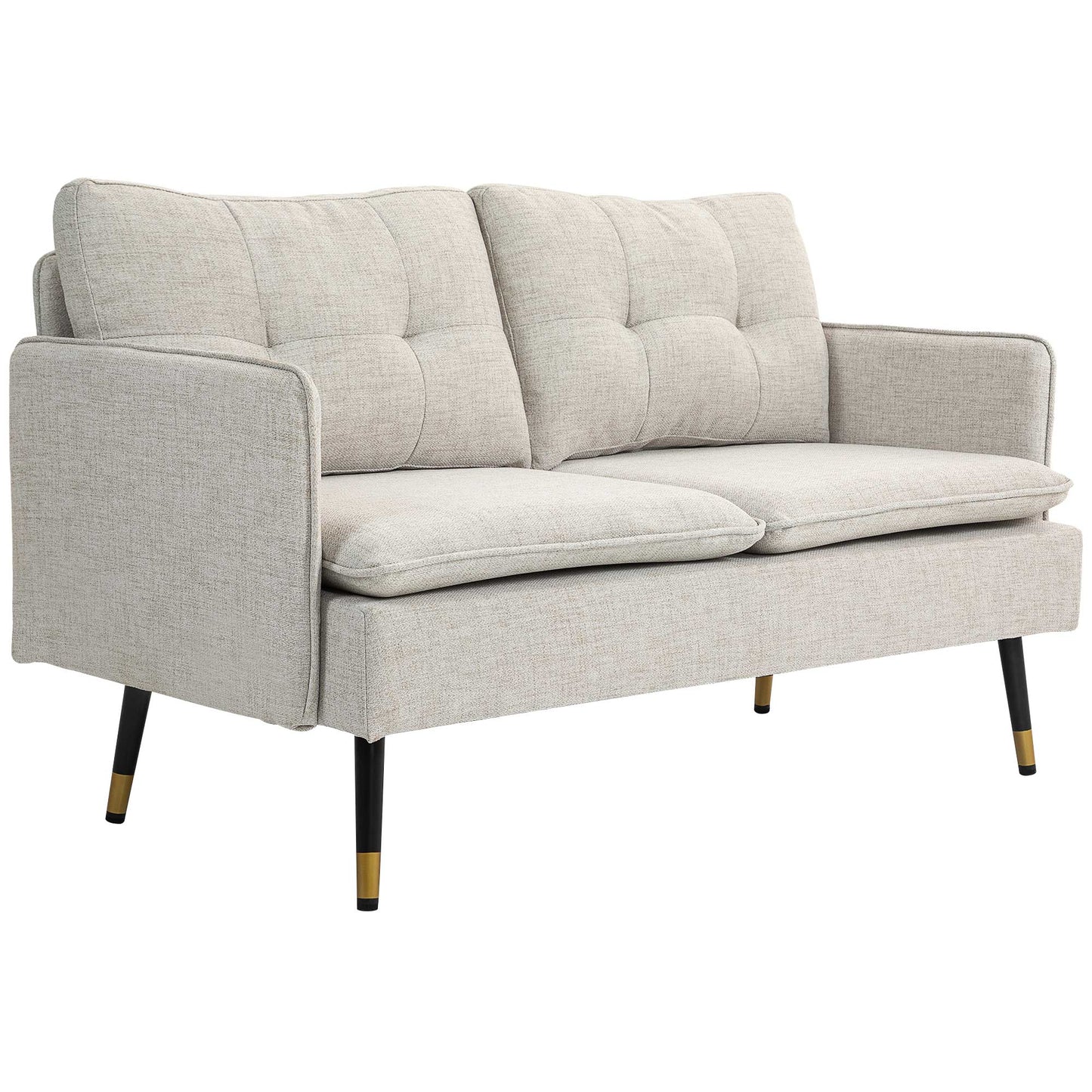 HOMCOM Loveseat Sofa 55" Cream White Button Tufted Fabric Steel Legs Bedroom Living Room | Dipra Home