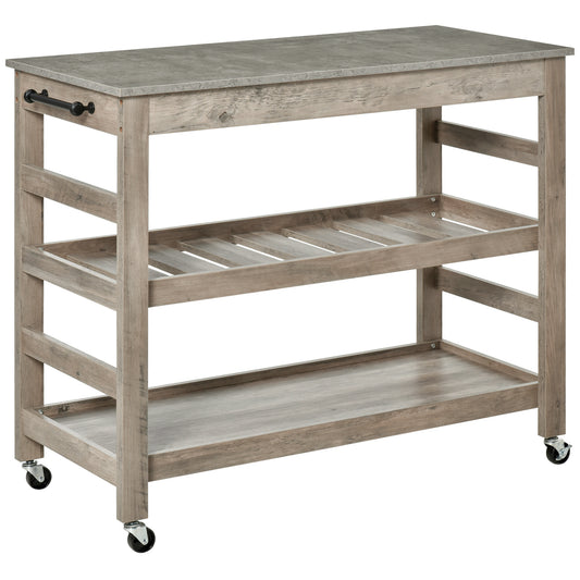 HOMCOM Culinary Companion: Rolling Kitchen Island Cart with Concrete Effect Top, Wine Rack Storage, Grey Utility Trolley | Dipra Home