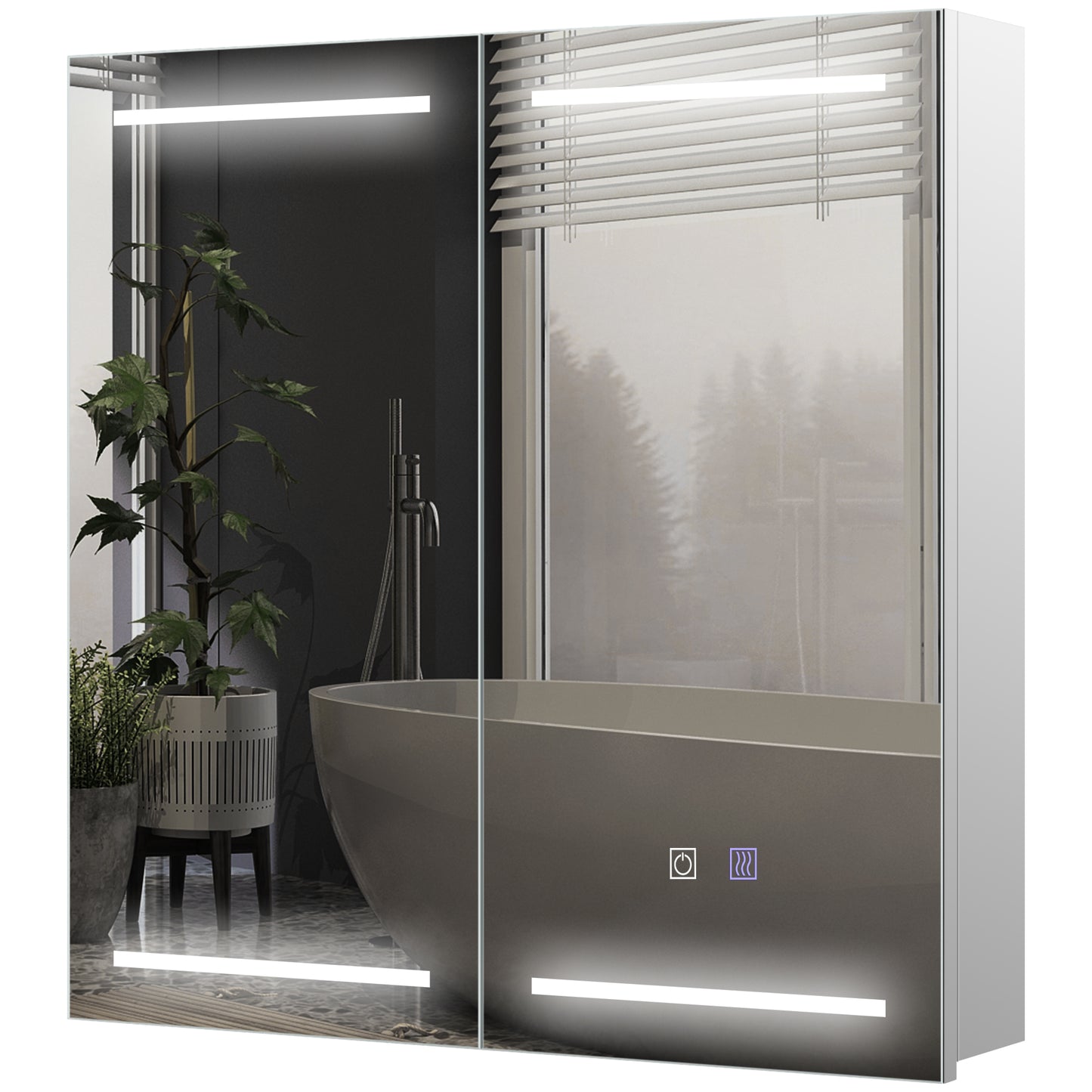 HOMCOM LED Illuminated Medicine Cabinet Mirror Stainless Steel Frame with Defogger for Bathroom Vanity | Dipra Home