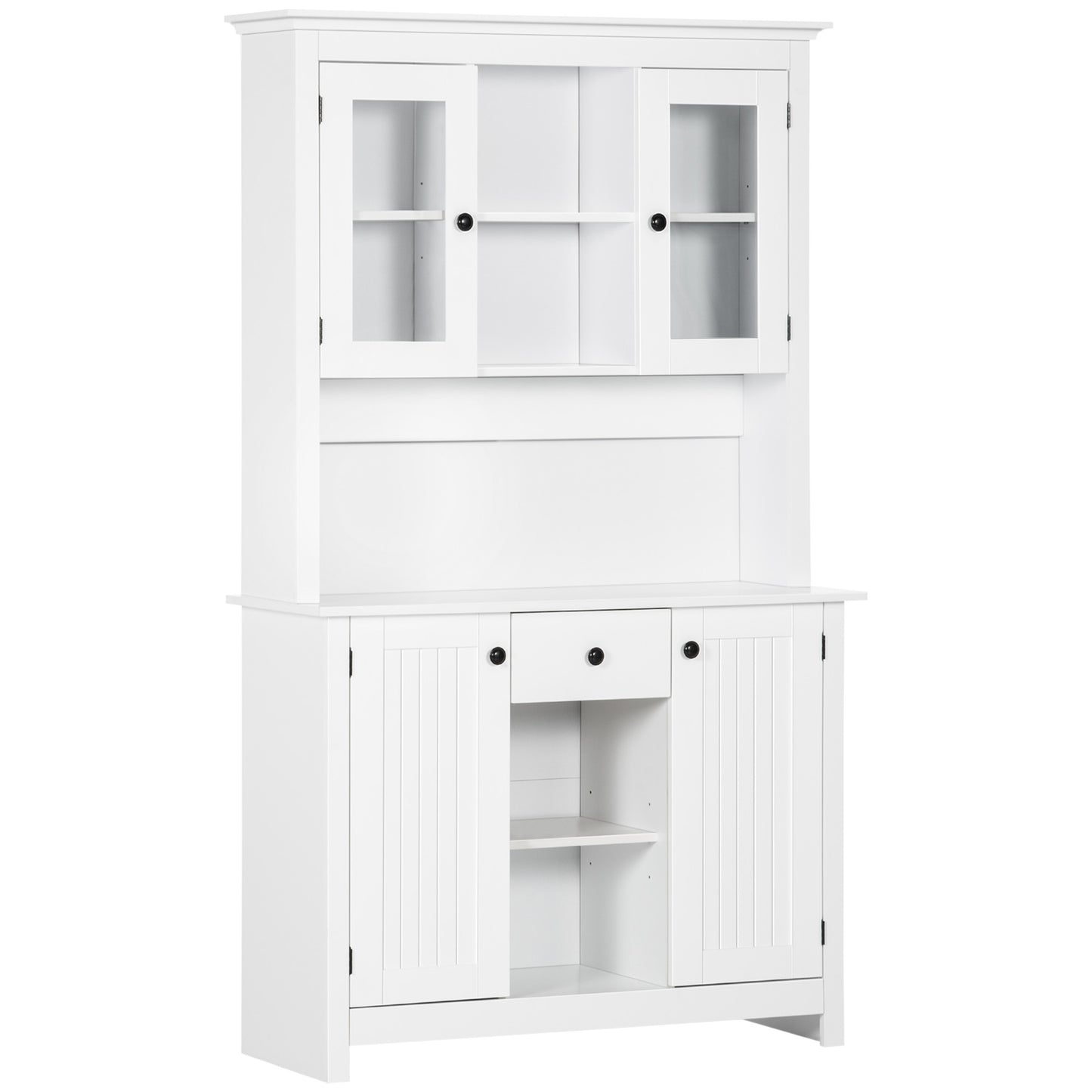 HOMCOM Farmhouse Flair: Freestanding Kitchen Pantry Buffet with Hutch, Microwave Stand, Storage Drawer, Beadboard Panel in White | Dipra Home